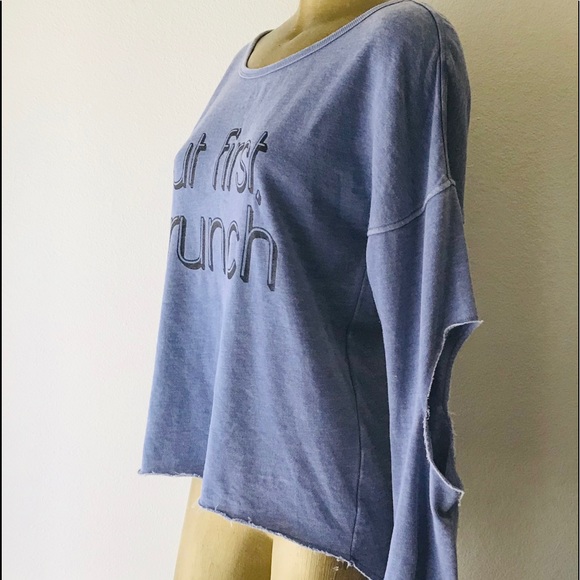 NWT Material Girl BUT FIRST BRUNCH Cut-Out Blue SWEATSHIRT M - Picture 5 of 11